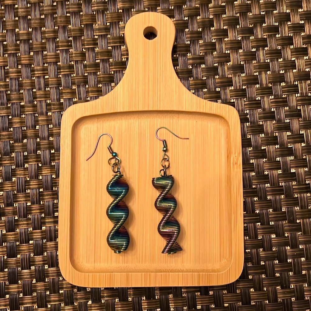 Iridescent Spiral Spring Wire Earrings